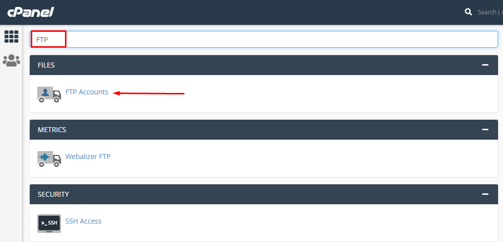 Search FTP in cPanel